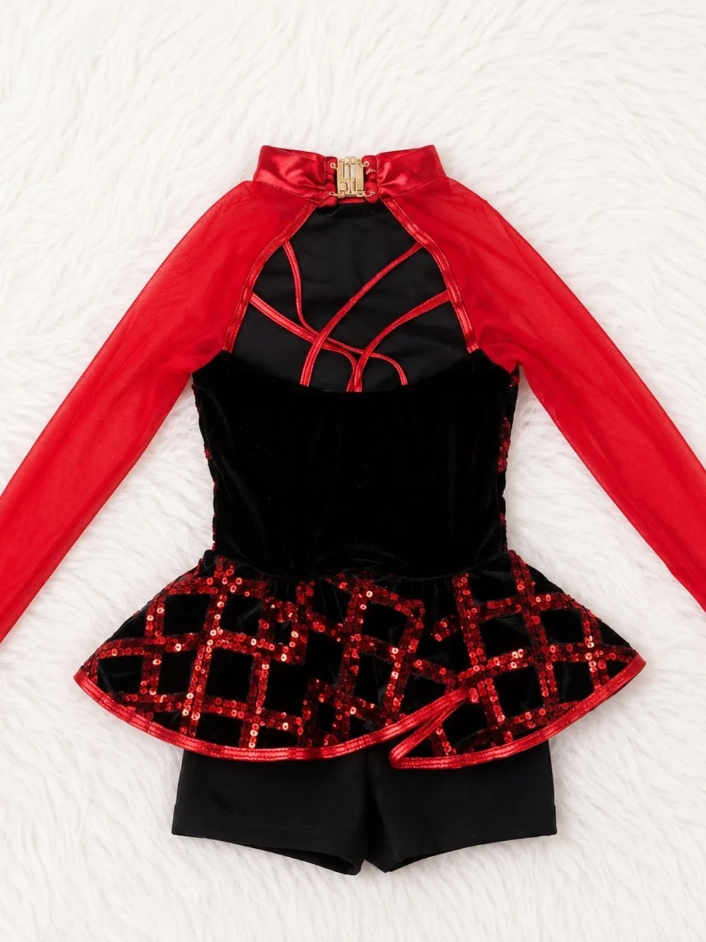 Laylas Dance Costume SC Red Black Sequin Jazz Performance Costume